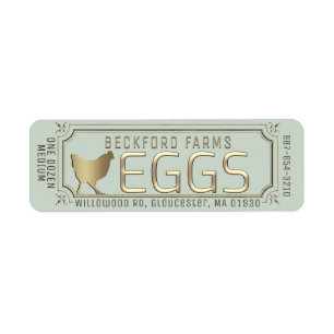 Gold 3D Framed Egg Carton Label with Farm and Hen