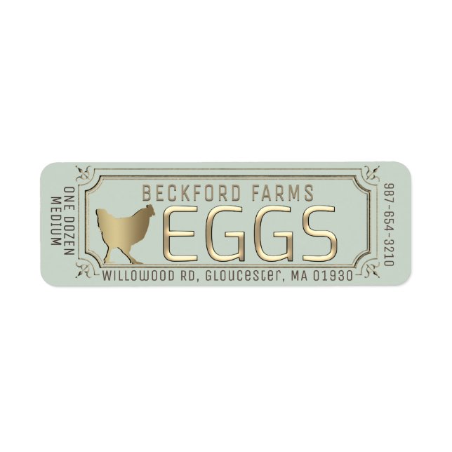 Gold 3D Framed Egg Carton Label with Farm and Hen (Front)