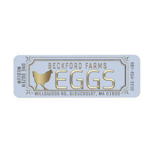 Gold 3D Framed Egg Carton Label with Farm and Hen