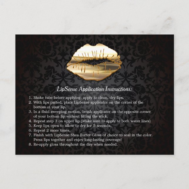 Gold 3D Lips Beauty Salon Makeup Instruction Tips Postcard (Front)