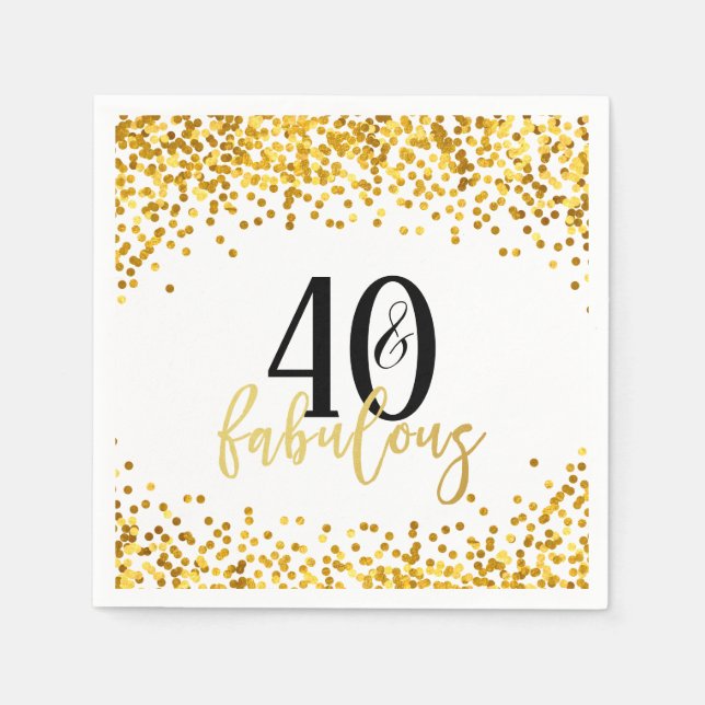 Gold 40 and Fabulous 40th Birthday Party Napkins (Front)