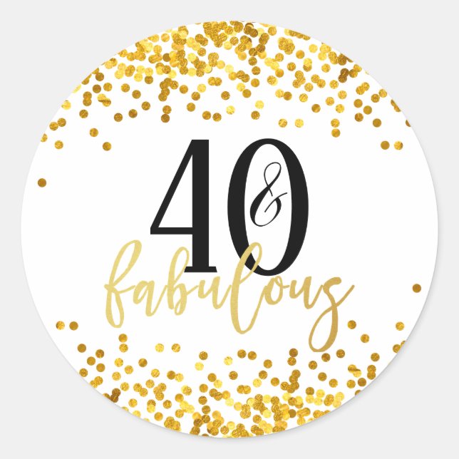 Gold 40 and Fabulous 40th Birthday Party Stickers (Front)