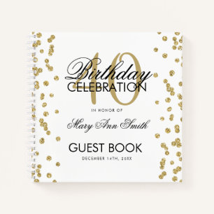 Gold 40th Birthday Guestbook Confetti White Notebook