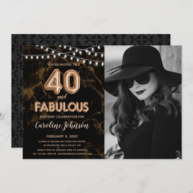 Gold 40th Birthday Party  - 40 & Fabulous Invitation (Front/Back)