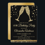 Gold 40th Birthday Party Diamond Champagne Glass Invitation<br><div class="desc">Gold Fortieth Birthday Party Diamond Champagne Glass Party Invitation. The Gold and Black 40th Birthday Party Invitation is perfect for a modern 40th Birthday Party.</div>