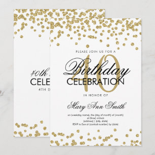 Gold 40th Birthday Party Glitter Confetti Invitation