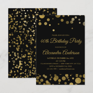 Gold 40th Birthday Party Gold Confetti Invitation