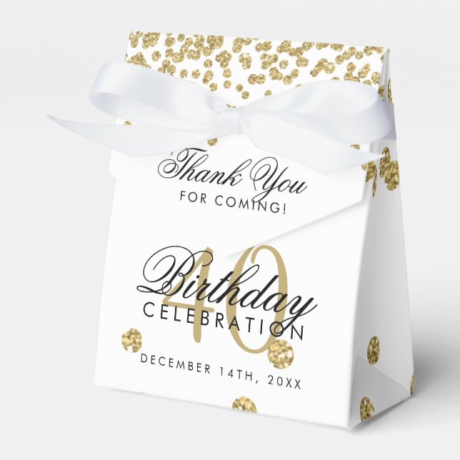 Gold 40th Birthday Thank You Confetti White Favour Box (Front Side)