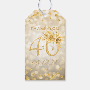 Gold 40th Birthday Thank You Glam Lights Gift Tags