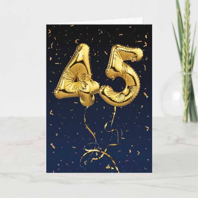 Gold 45 Mylar Birthday Balloons and Confetti Card (Front)