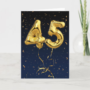Gold 45 Mylar Birthday Balloons and Confetti Card