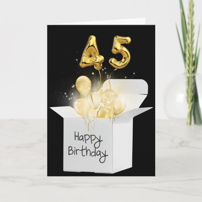 Gold 45th Birthday Balloons In White Box   Card (Front)