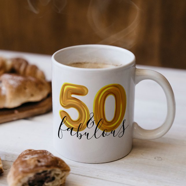 Gold 50 and Fabulous Birthday Party Coffee Mug (Get ready to celebrate a new milestone with these 50 and fabulous party. This features 50 in a gold )