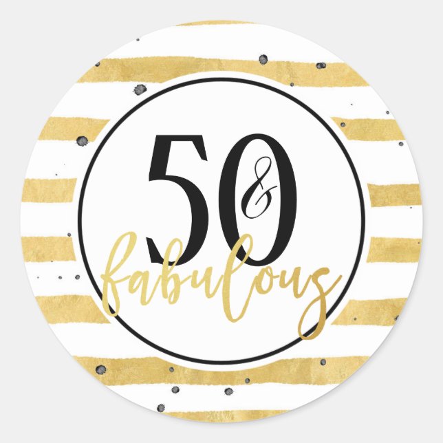 Gold 50 and Fabulous Birthday Party Stickers (Front)