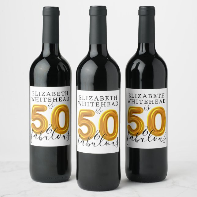 Gold 50 and Fabulous Birthday Party Wine Label (Bottles)