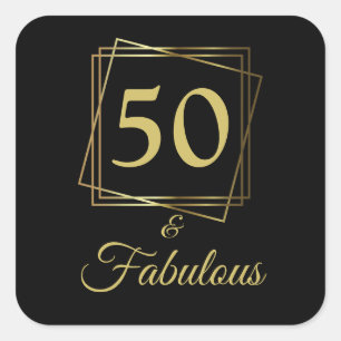 Gold 50 and Fabulous Birthday Square Sticker