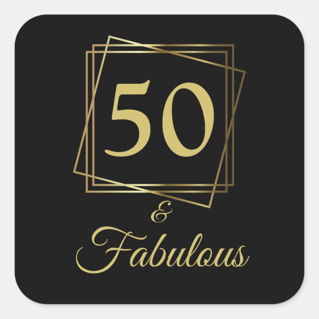 Gold 50 and Fabulous Birthday Square Sticker (Front)