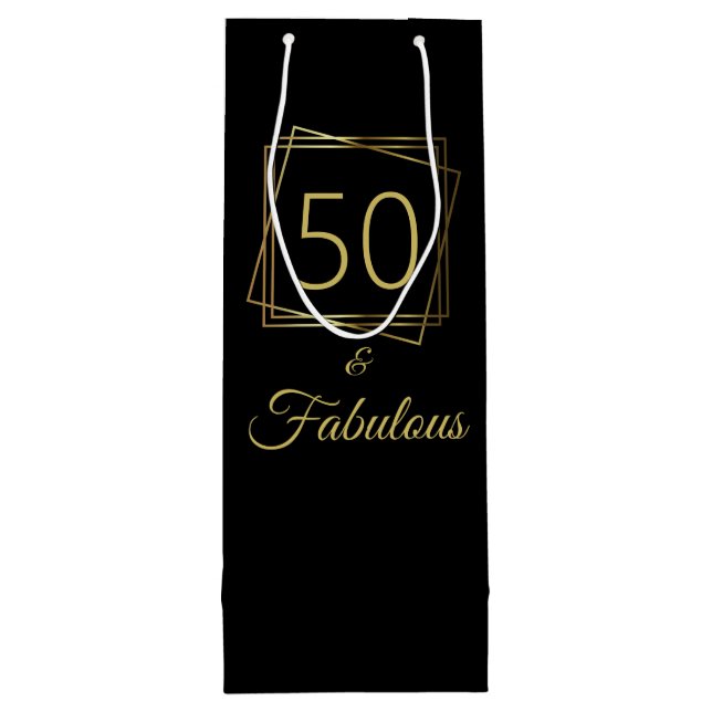 Gold 50 and Fabulous Birthday  Wine Gift Bag (Back)