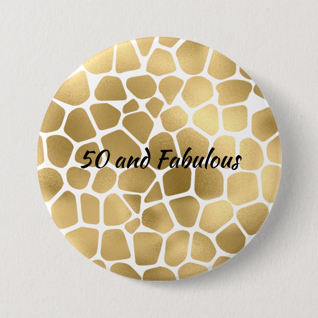 Gold 50 and Fabulous Giraffe Print Abstract 7.5 Cm Round Badge (Front)