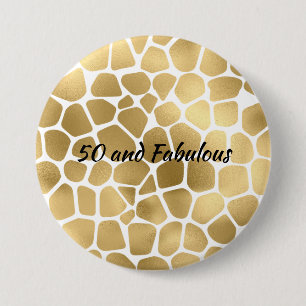 Gold 50 and Fabulous Giraffe Print Abstract 7.5 Cm Round Badge