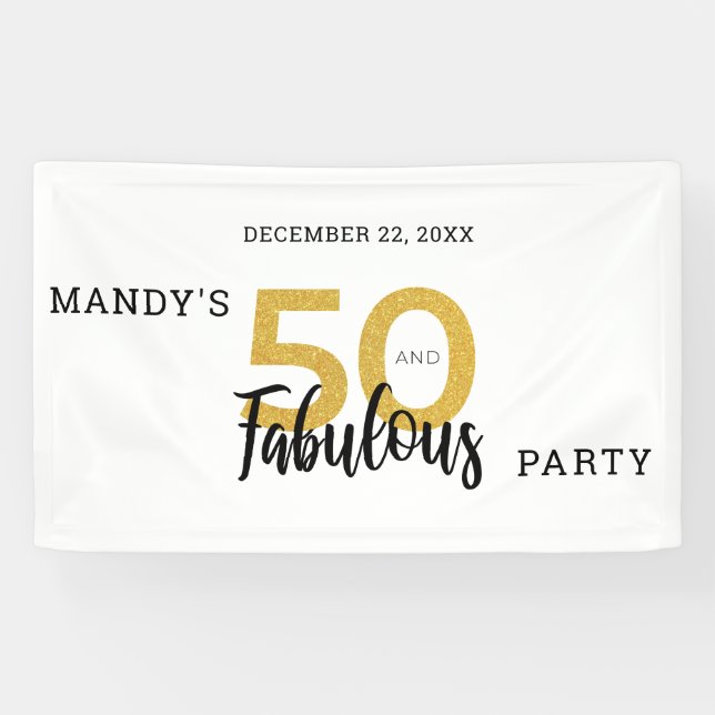 Gold 50 and Fabulous Personalised 50th Birthday Banner (Horizontal)