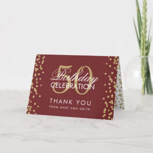 Gold 50 Birthday Thank you Glitter Confetti Card