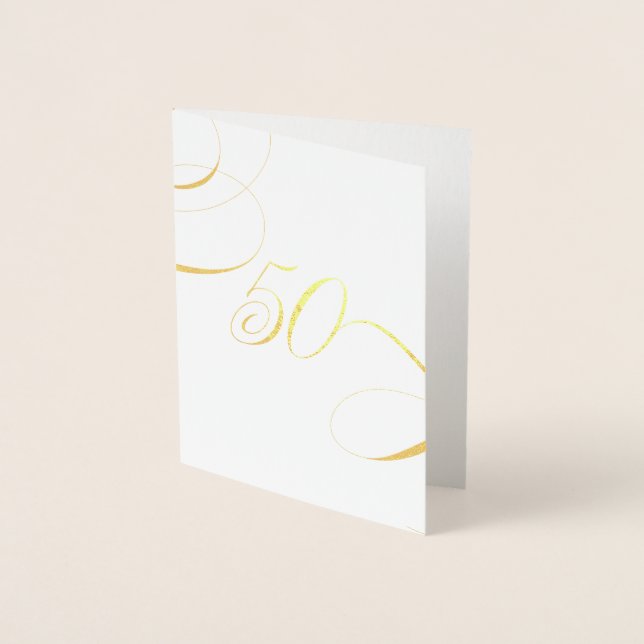 Gold 50 Calligraphy Milestone Birthday Anniversary Foil Card (Front)