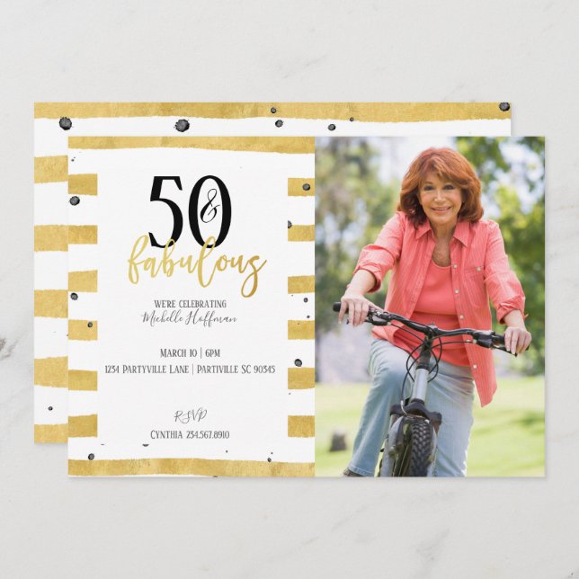 Gold 50 & Fabulous 50th Birthday Party Invitations (Front/Back)