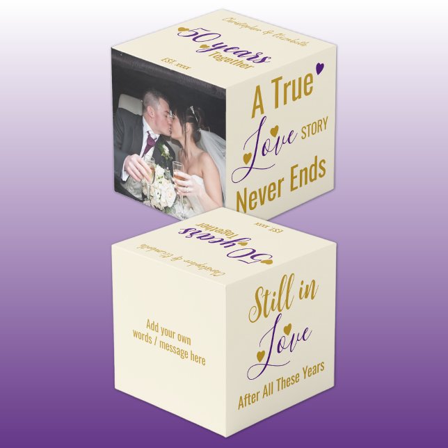 Gold 50 years anniversary purple photo cube (Creator Uploaded)