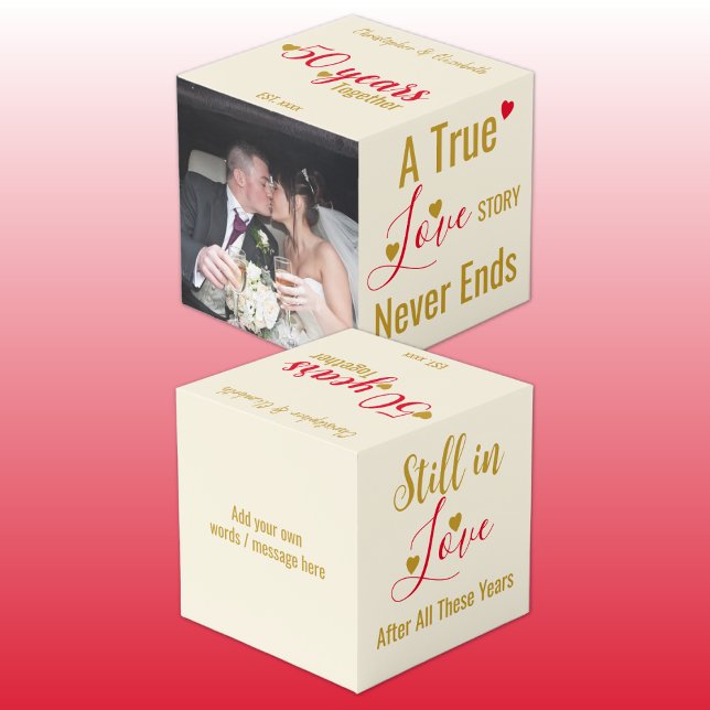Gold 50 years anniversary red photo cube (Creator Uploaded)