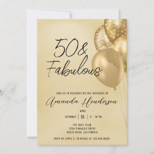 Gold 50th and Fabulous 50th Birthday Invitation