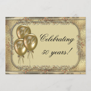 Gold 50th Anniversary Balloon Party Invitation