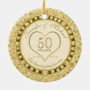Gold 50th Anniversary Ceramic Tree Decoration