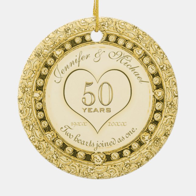 Gold 50th Anniversary Ceramic Tree Decoration (Back)