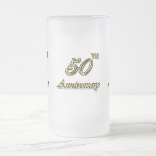 Gold 50th Anniversary Frosted Glass Beer Mug
