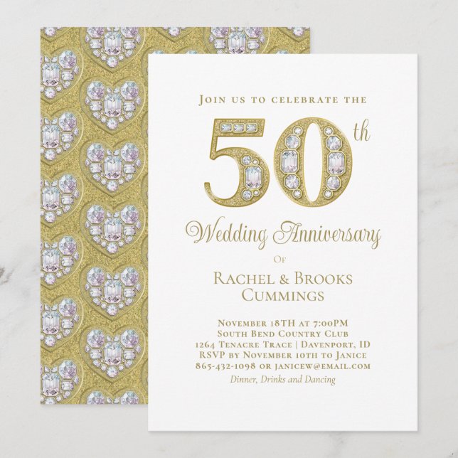 Gold 50th Anniversary Party Invitation (Front/Back)
