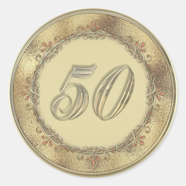 Gold 50th Anniversary Party Seal Labels (Front)