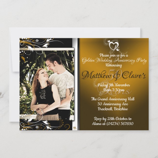 Gold 50th Anniversary Photo Invitations (Front)