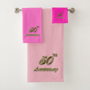 Gold 50th Anniversary (pink) Bath Towel Set