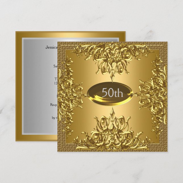 Gold 50th Birthday Anniversary Party Invitation (Front/Back)