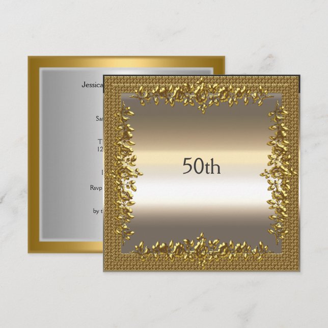 Gold 50th Birthday Anniversary Party Invitation (Front/Back)