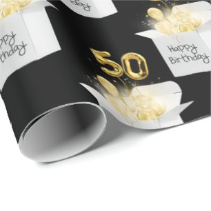 Gold 50th Birthday Balloons in Box    Wrapping Paper