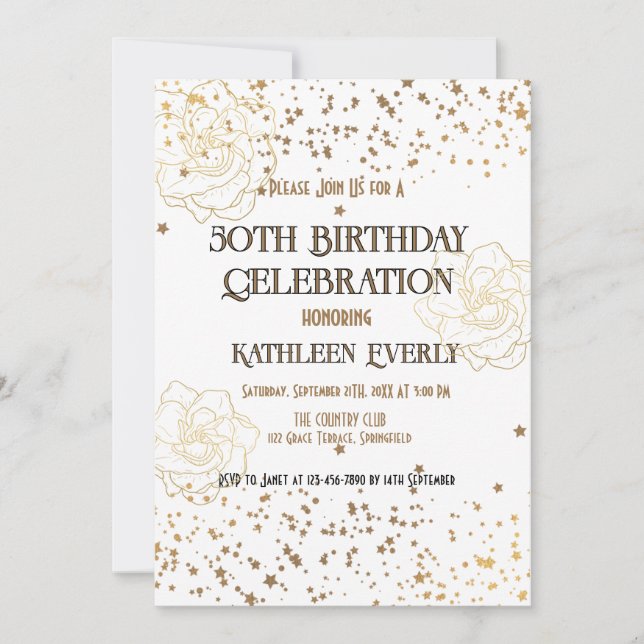 Gold 50th Birthday Celebration  Invitation (Front)