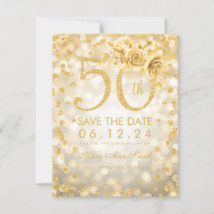 Gold 50th Birthday Glam Lights Save The Date