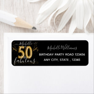 Gold 50th Birthday Glitter Black Return Address