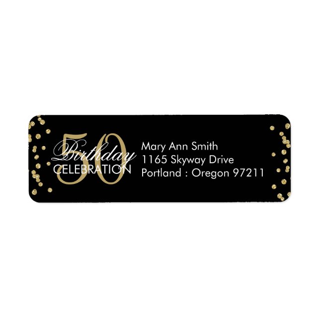 Gold 50th Birthday Glitter Confetti Black (Front)