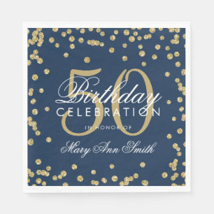Gold 50th Birthday Glitter Confetti Navy Blue Napkin