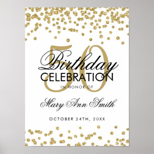 Gold 50th Birthday Glitter Confetti White Poster