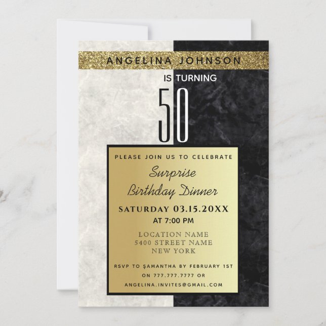 Gold 50th Birthday Invitation (Front)