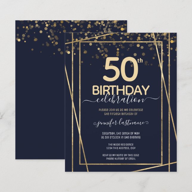 Gold 50th Birthday Party Budget Invitation (Front/Back)